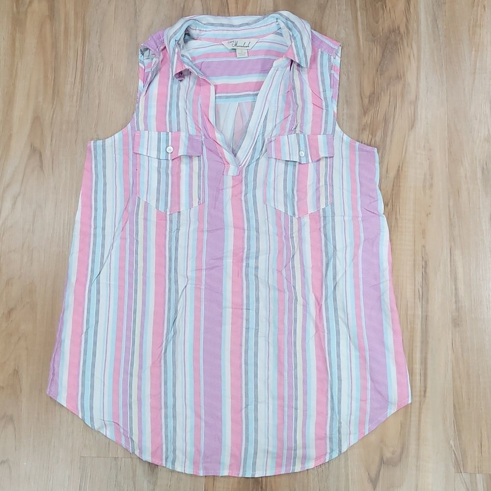 🔺️Caffe' Marrakech Pink Striped Sleeveless Top w/Pockets Small